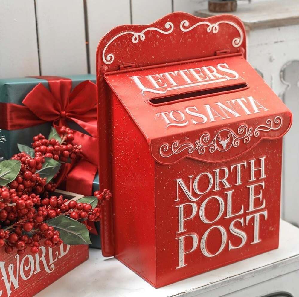 Red Distressed Metal Letters to Santa North Pole Post Wall Mount Mailbox - Picture 5 of 6